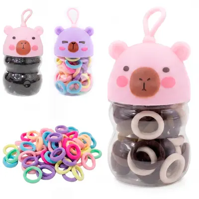 KIT ACESSORIOS PARA CABELO ELASTICO / RABICO COM 50 PECAS 2CM DE Ø NO POTE CAPIVARA