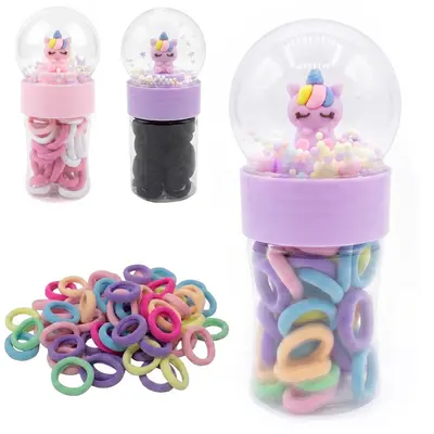 KIT ACESSORIOS PARA CABELO ELASTICO / RABICO COM 50 PECAS 2CM DE Ø NO POTE UNICORNIO