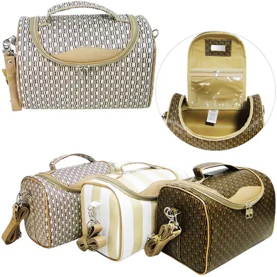 NECESSAIRE / BOLSA FRASQUEIRA RETANGULAR FEMININA ESTAMPAS SORTIDAS COM ALCA + ZIPER 27X18X16CM