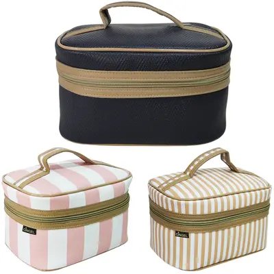 NECESSAIRE FRASQUEIRA OVAL FEMININA ESTAMPAS SORTIDAS COM ALCA + ZIPER 22X15X12CM