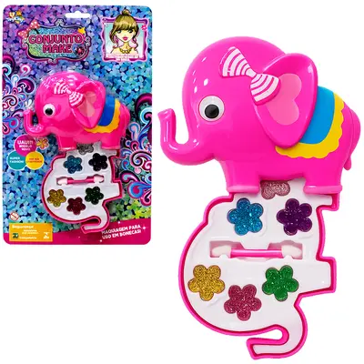 ESTOJO DE MAQUIAGEM COM SOMBRA + PINCEL PARA BONECA ELEFANTE