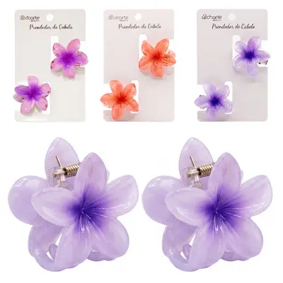 KIT ACESSORIOS PARA CABELO PIRANHA FLOR BEAUTY COM 2 PECAS 4X3,5X2,5CM