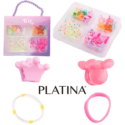 KIT ACESSORIOS PARA CABELO ELASTICO / RABICO DE SILICONE + MINI PIRANHA PLATINA 70 PECAS