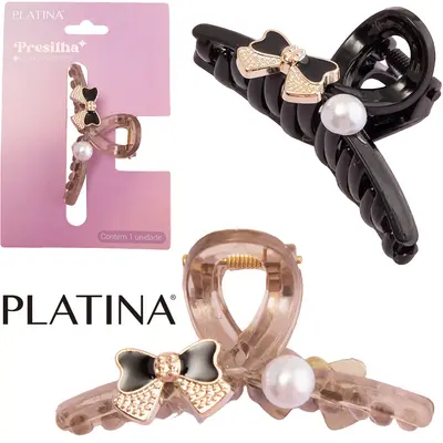 ACESSORIO PARA CABELO PIRANHA COM LACO E PEROLA PLATINA 7X3,5X3,2CM