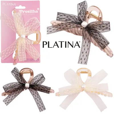 ACESSORIO PARA CABELO PIRANHA COM LACO E PEROLA PLATINA 12,5X6,5X4,5CM