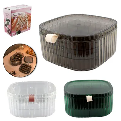ESTOJO PORTA JOIAS ACRILICO QUADRADO TRIPLO 36 CAVIDADES + TAMPA E ALCA SILICONE JOLYIN BEAUTY 15X7,5CM