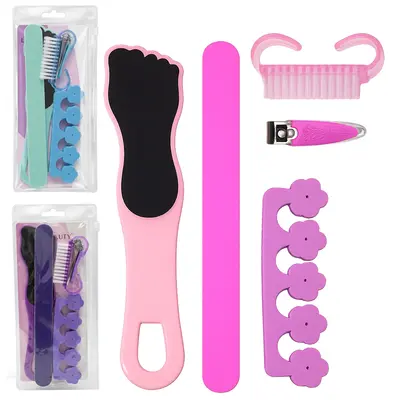 KIT MANICURE / PEDICURE 2 LIXAS + CORTADOR DE UNHA EMBORRACHADO + ESCOVA DE UNHA + SEPARADOR DEDO NA BOLSA