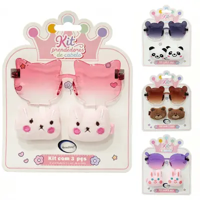 KIT BELEZA INFANTIL COM OCULOS + 2 ACESSORIOS PARA CABELO PRESILHA