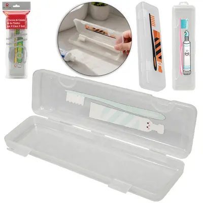 PORTA ESCOVA / ESTOJO DENTAL DE PLASTICO RETANGULAR FLIP COM TRAVA 23,5X5,5X3CM