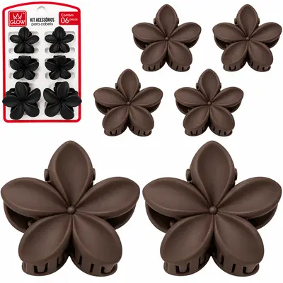 KIT ACESSORIOS PARA CABELO PIRANHA FLOR FOSCA GLOW COM 6 PECAS