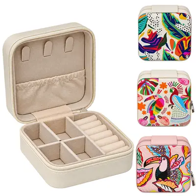 ESTOJO PORTA JOIAS DE PVC QUADRADO TROPICAL COM 4 DIVISORIAS E ZIPER 9,5X4,8CM