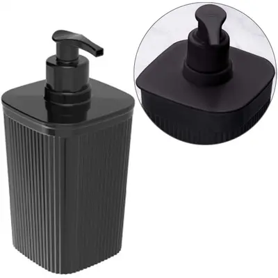 PORTA SABONETE LIQUIDO DE PLASTICO QUADRADO CLASSIC FRISOS PRETO 420ML