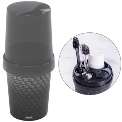 PORTA ESCOVA DENTAL DE PIA DE PLASTICO REDONDO COM TAMPA 430ML 20,5X9CM DE Ø