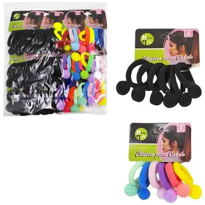 KIT ACESSORIOS PARA CABELO ELASTICO / RABICO COM POM POM COLORS 72 PECAS 3CM DE Ø