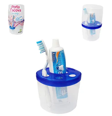 PORTA ESCOVA DENTAL DE PIA DE PLASTICO COM TAMPA 20X11,5CM