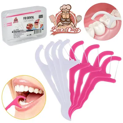 PALITO DE DENTE DE PLASTICO COM FIO DENTAL 30 UNIDADES
