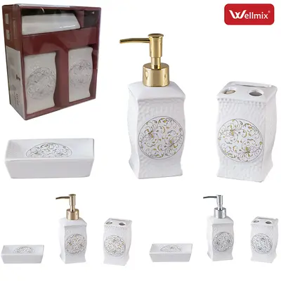 JOGO PARA BANHEIRO DE PORCELANA ARABESCO COM 3 PECAS