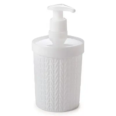PORTA SABONETE LIQUIDO DE PLASTICO REDONDO RATTAN TRAMA BRANCO 360ML