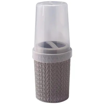 PORTA ESCOVA DENTAL DE PIA DE PLASTICO COM TAMPA REDONDO RATTAN TRAMA COLORS 400ML 20,5X8,3CM DE Ø