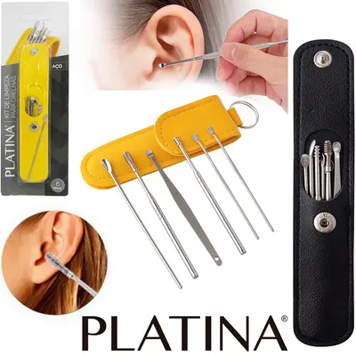 KIT PARA LIMPEZA DE OUVIDO DE INOX COM 6 PECAS + ESTOJO