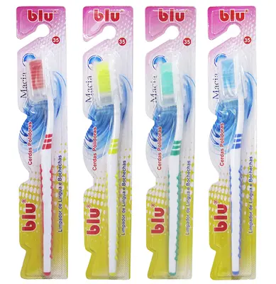ESCOVA DENTAL MACIA COM PROTETOR DE CERDA COLORS BLU