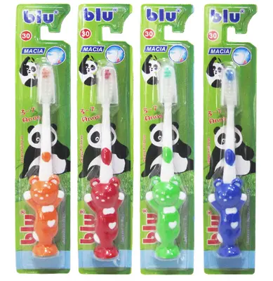 ESCOVA DENTAL INFANTIL MACIA URSO COM PROTETOR DE CERDA COLORS BLU