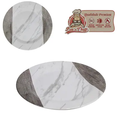 PRATO DE MELAMINA PARA SOBREMESA GOURMET MARMORIZADA 17,5CM DE Ø BONS CHEFF