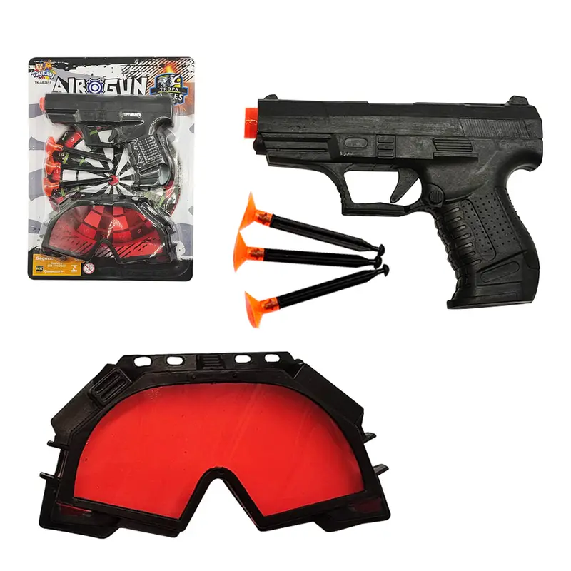 PISTOLA / REVOLVER LANCA DARDO VENTOSA COM 3 DARDOS + OCULOS AIROGUN