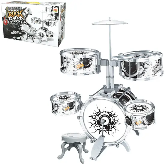 BATERIA MUSICAL ROCK PARTY COM BAQUETA E PEDAL 67CM NA CAIXA