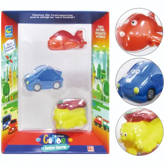 CARRO COM AVIAO + TREM / TRENZINHO DE VINIL CUTIES BABY BOYS COLORS