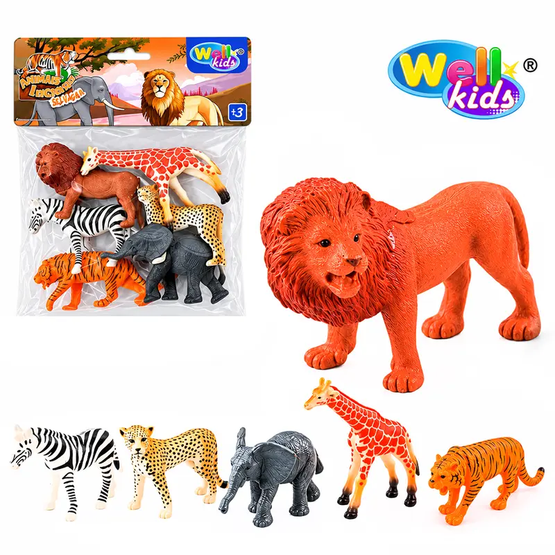KIT ANIMAL SELVAGEM DE PVC ANIMAIS INCRIVEIS COM 6 PECAS WELLKIDS