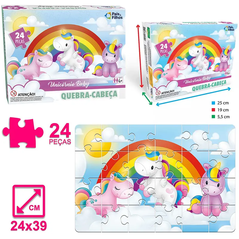 QUEBRA CABECA UNICORNIO BABY COM 24 PECAS 26,5X17,5CM NA CAIXA