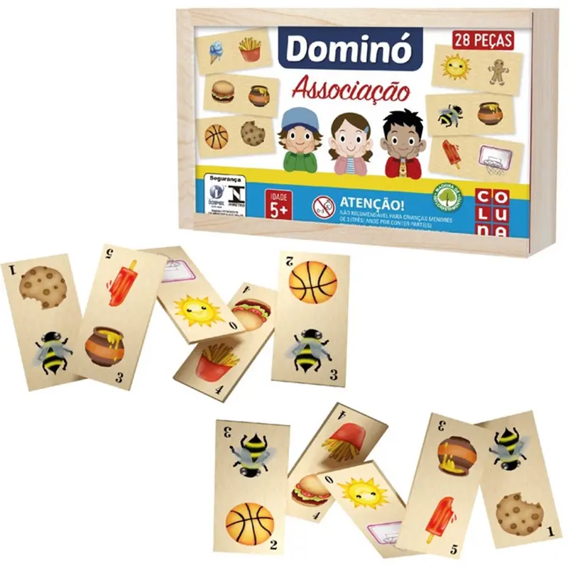 DOMINO DE MADEIRA EDUCATIVO ASSOCIACAO DE IDEIAS 70X35X3MM NO ESTOJO