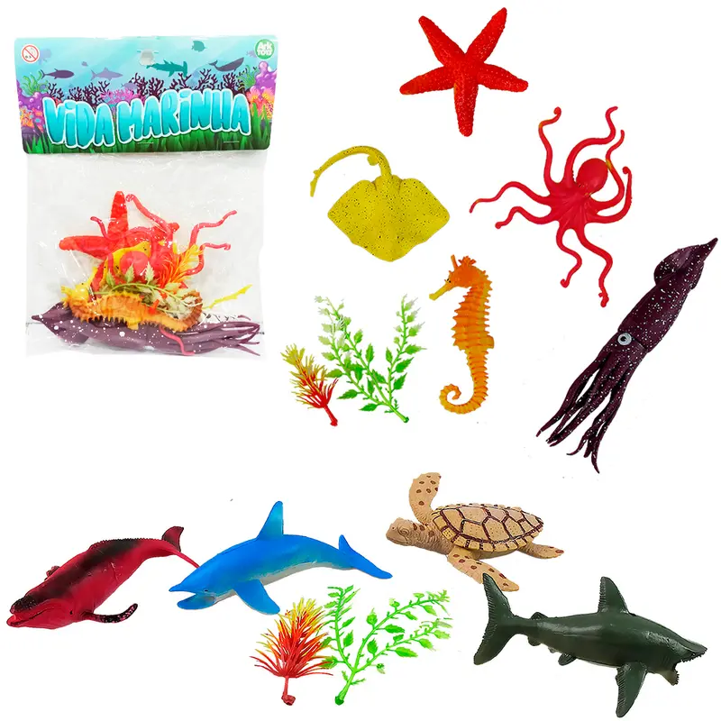 KIT ANIMAL MARINHO DE PVC VIDA MARINHA COM ACESSORIOS 6 PECAS
