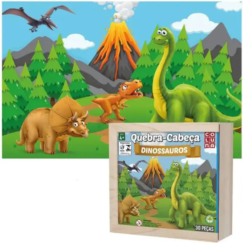 QUEBRA CABECA DE MADEIRA MDF DINOSSAUROS COM 30 PECAS