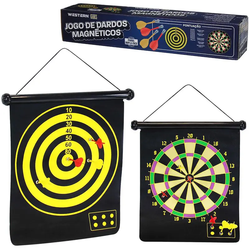 JOGO DE DARDOS MAGNETICOS COM ALVO DUPLA FACE + 4 DARDOS 39X36,5CM