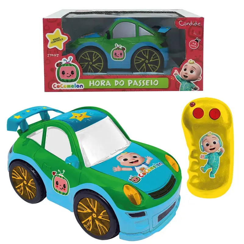 CARRO COM CONTROLE REMOTO SEM FIO FUSCA COCOMELON HORA DO PASSEIO 3 FUNCOES A PILHA