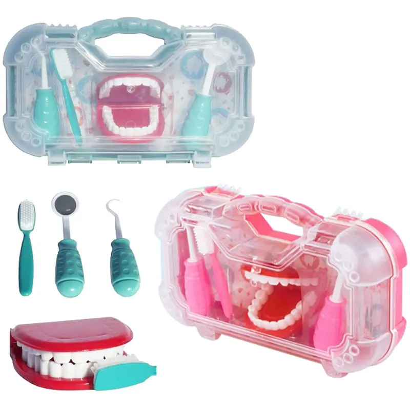 KIT MEDICO INFANTIL DENTISTA COM BOCA + ESCOVA E ACESSORIOS 4 PECAS NA MALETA