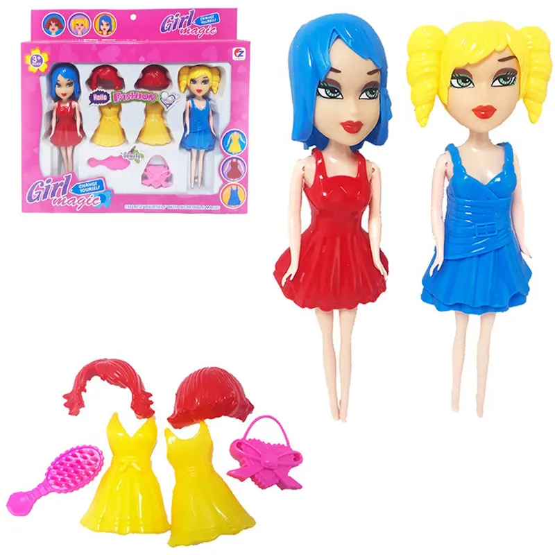 BONECA CHARMOSA TROCA ROUPA / PERUCA DE PLASTICO COM ACESSORIOS 8 PECAS