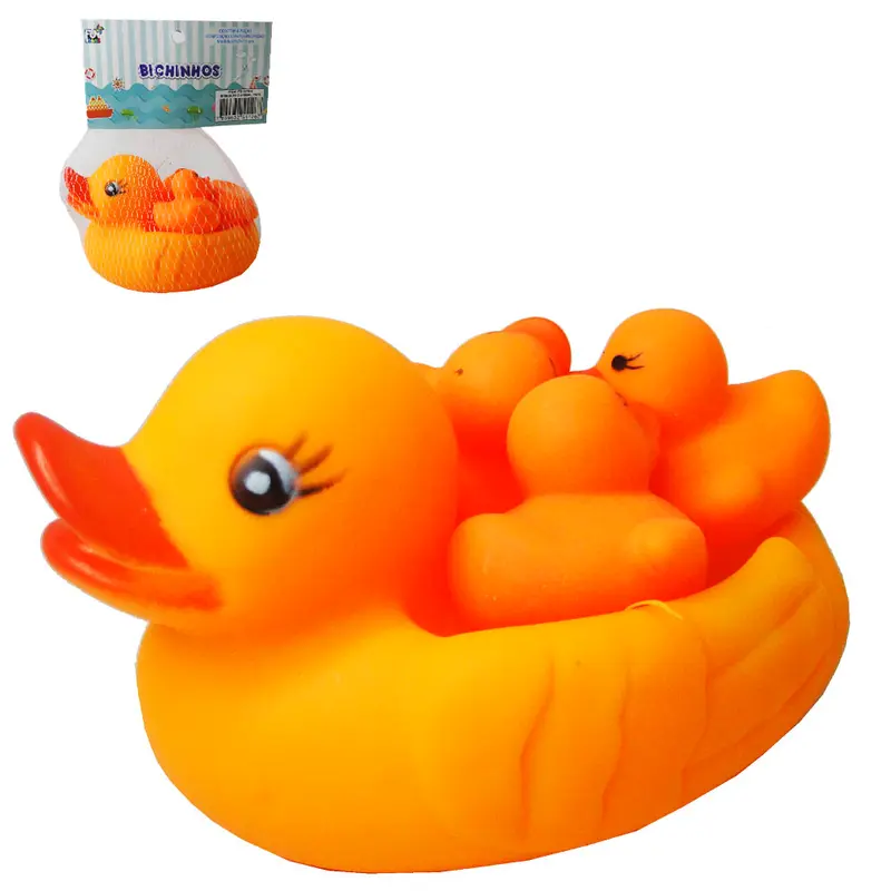 KIT ANIMAL PATO / PATINHO DE VINIL COM SOM 4 PECAS 11X8X6,5/4X3,5X3,5CM NA REDE