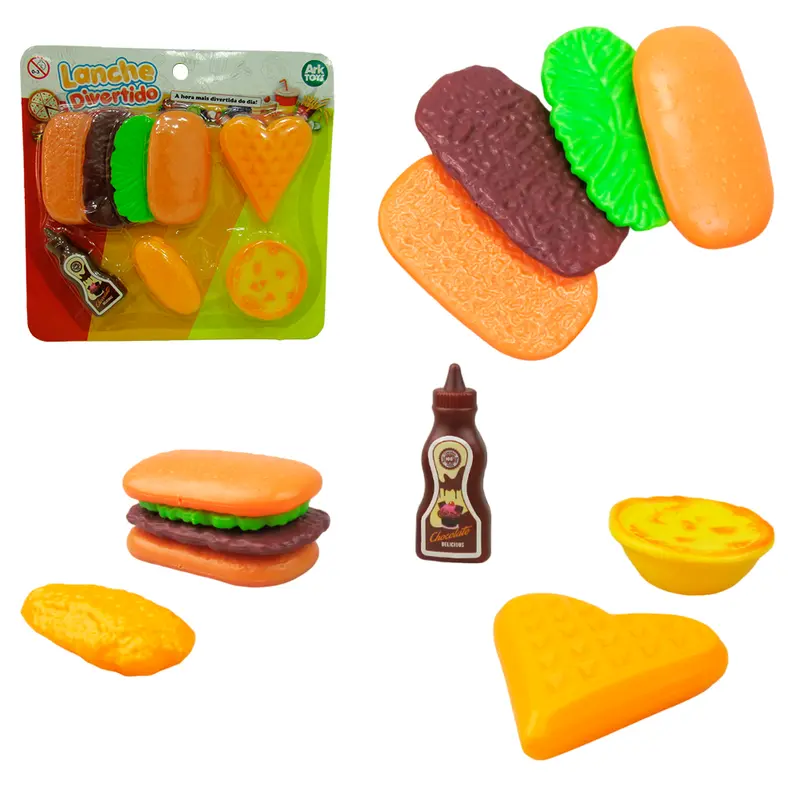 KIT COZINHA INFANTIL COM LANCHE SANDUICHE + ACESSORIOS LANCHE DIVERTIDO 8 PECAS