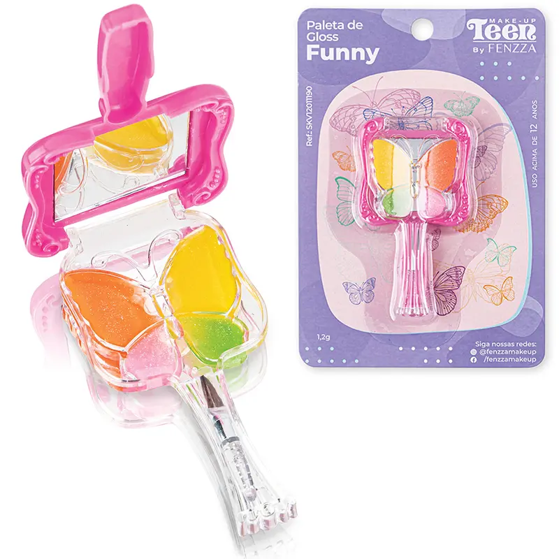 ESTOJO DE MAQUIAGEM COM BRILHO LABIAL + PINCEL TEEN FUNNY 2 PECAS