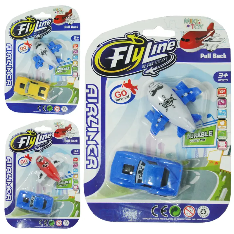 KIT VEICULO AEROPORTO COM AVIAO + CARRO A FRICCAO PUL BACK FLY LINE