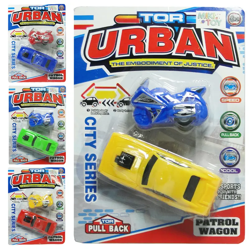 KIT VEICULO COM CARRO + MOTO A FRICCAO PUL BACK URBAN