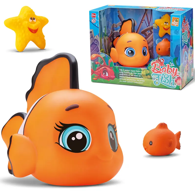 ANIMAL PEIXE DE VINIL BABY FISH COM ESTRELA DO MAR 3 PECAS
