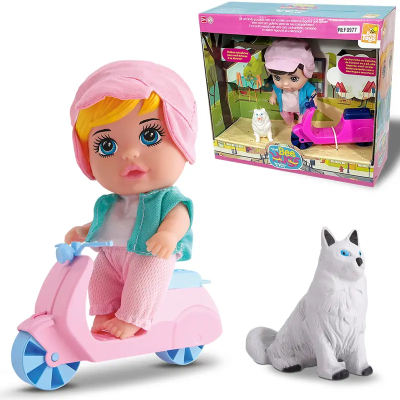 BONECA THE BEE HUGS COM CACHORRO + MOTO SCOOTER