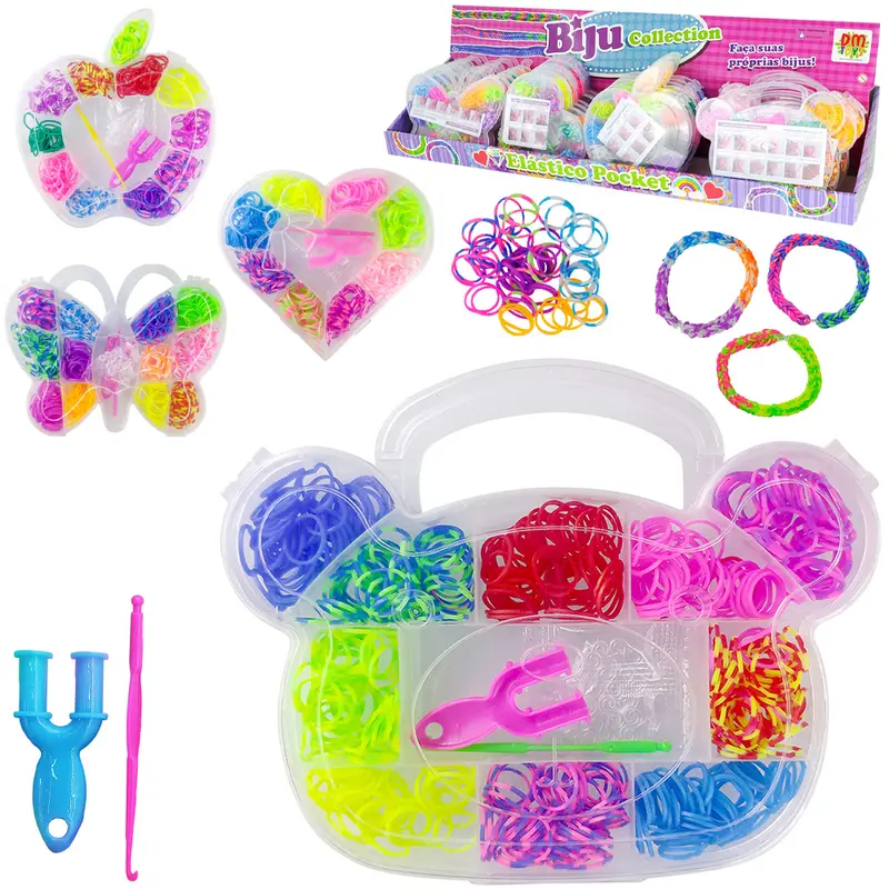 KIT BELEZA / BIJUTERIA INFANTIL COM ELASTICOS POCKET NO ESTOJO