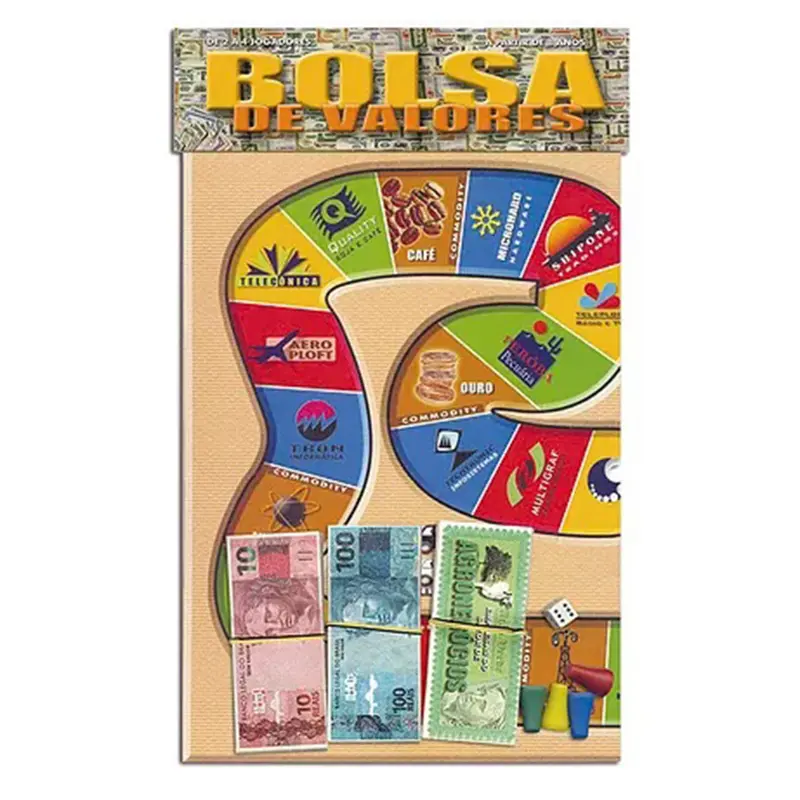 JOGO BOLSA DE VALORES COM TABULEIRO + DADO E ACESSORIOS 156 PECAS 42X30CM NA SOLAPA