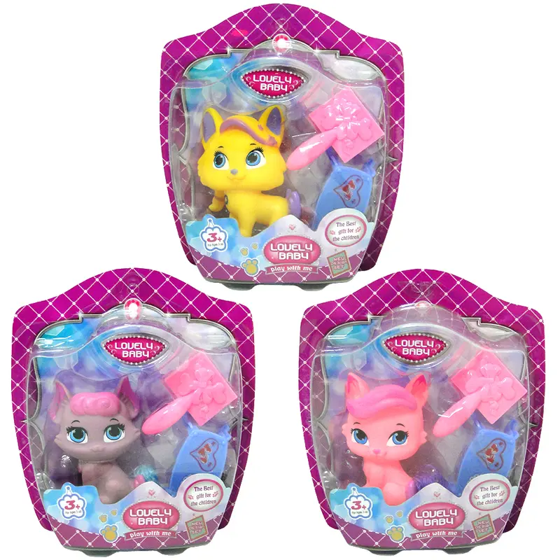 ANIMAL GATA DE PVC COM MESA + ESCOVA LOVELY BABY
