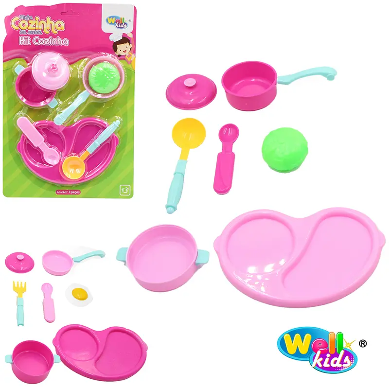 KIT COZINHA INFANTIL COM PANELA + FRIGIDEIRA E ACESSORIOS MINHA COZINHA DOS SONHOS 7 PECAS